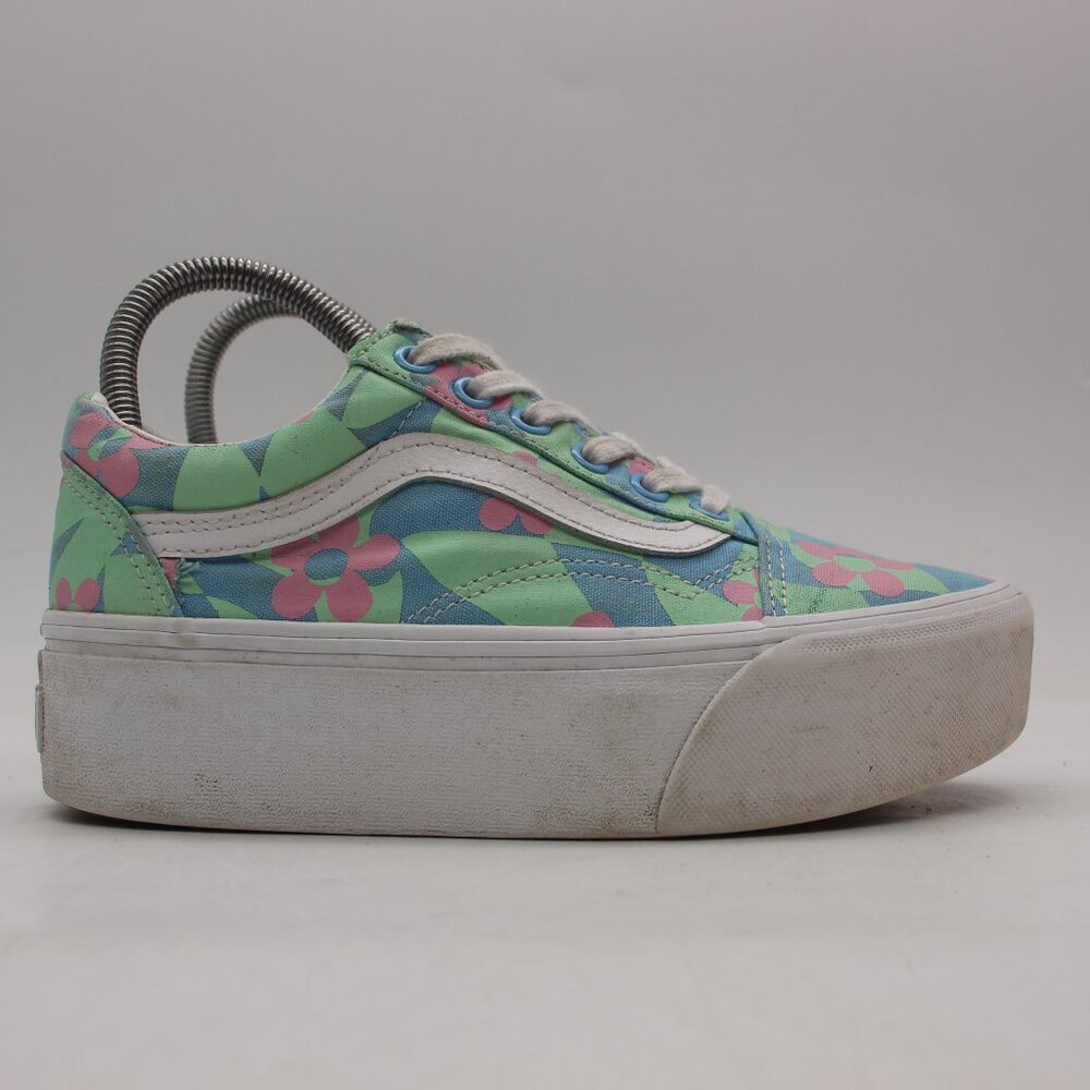 Vans Old Skool Women's 5.5 Stacked Checkered Floral Blue Platform Shoes